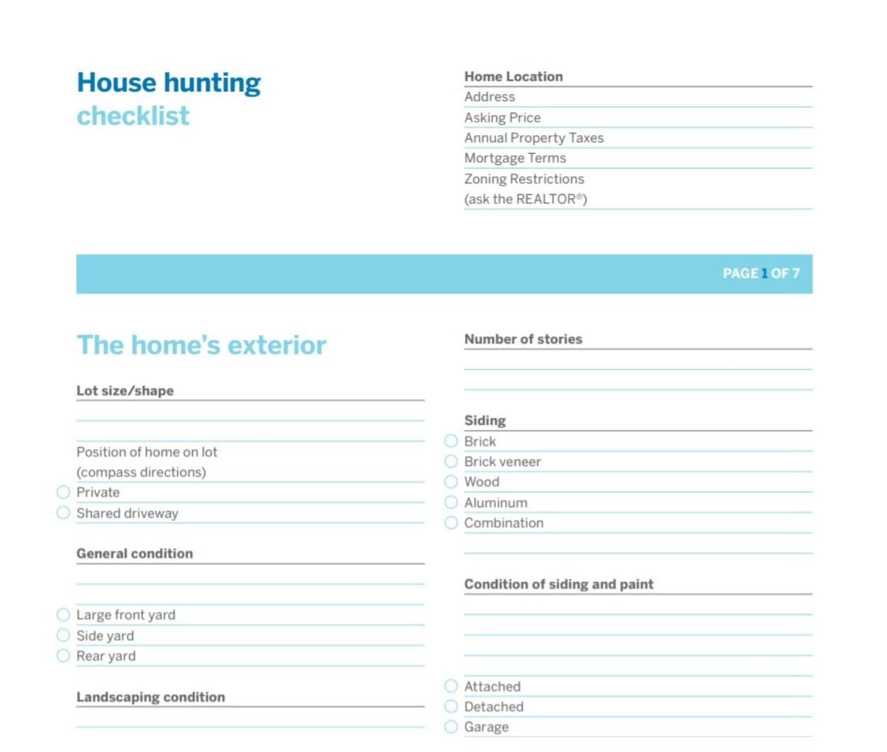 House Hunting Checklist